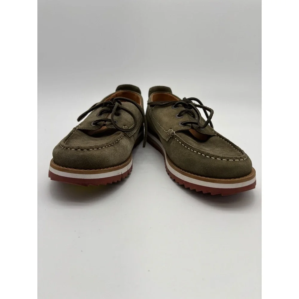 Clarks Mens Suede Boat Shoes Olive Green Red Serrated Sole Loafers 8.5